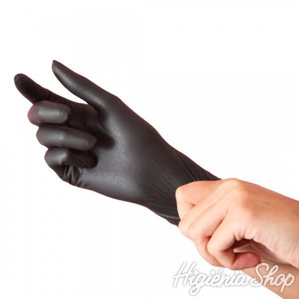 Púdermentes kesztyű nitril L-es méret fekete (100 db)