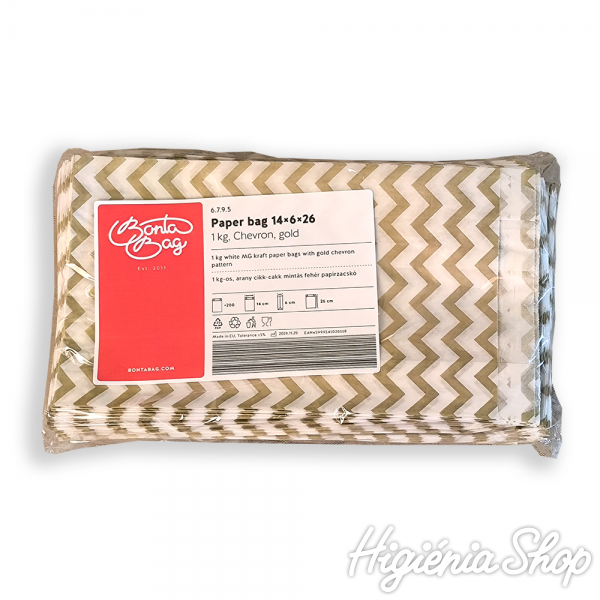 BontaBag 1 kg-os papírtasak antik arany cikk-cakk design mintával - 200 db