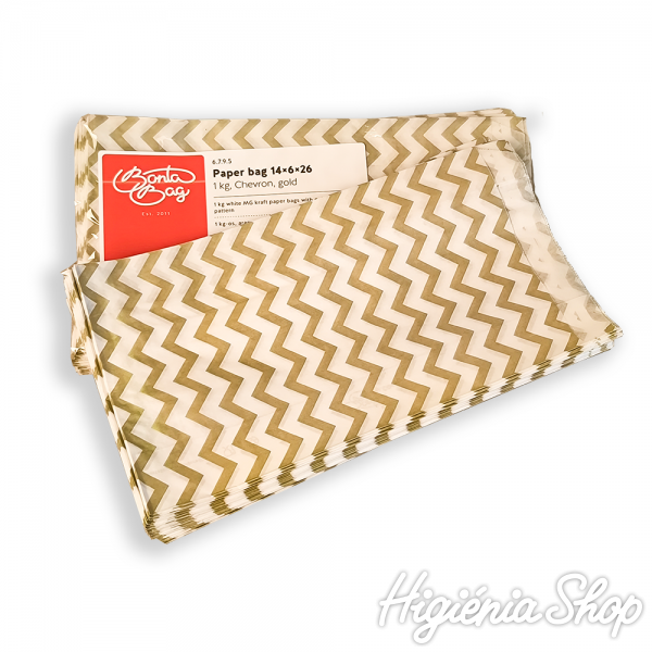 BontaBag 1 kg-os papírtasak antik arany cikk-cakk design mintával - 200 db
